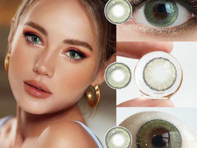14.0mm Lima 108 3-Tone Plano Colored Contacts | ISO 13485 CE Certified Spiky Fine Lash Rim Light Olive Green Cosmetic Lenses